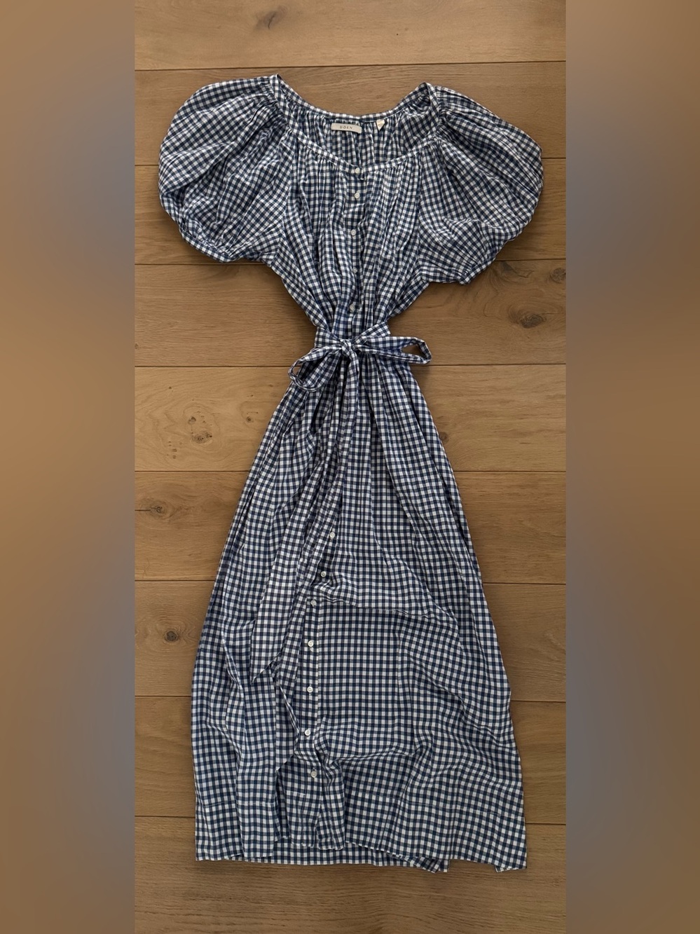 Doen Blue & White Gingham Tie-Waist Midi Dress